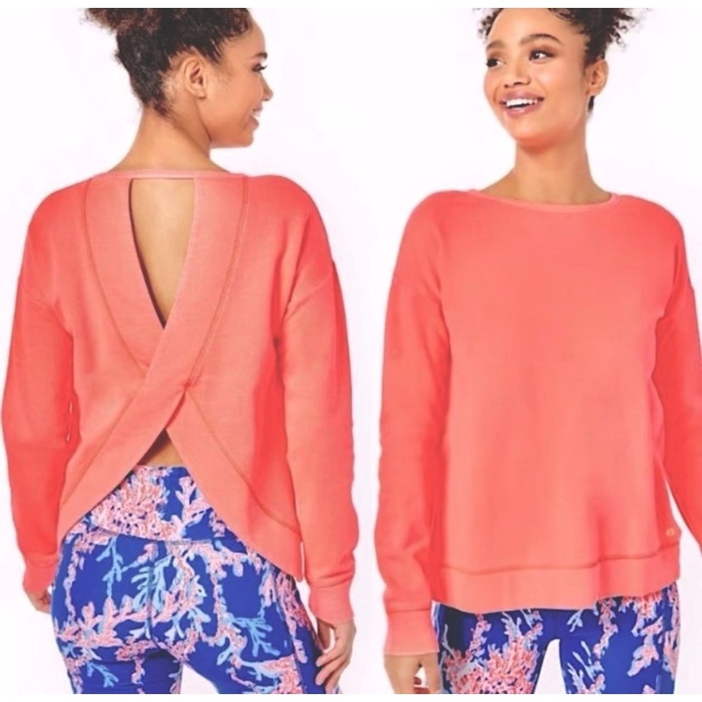 Lilly Pulitzer Luxletic Biscaya Cross-Back Cayenne Coral Orange Sweatshirt Top S